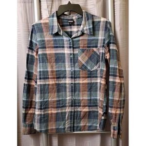 Patagonia Flannel Shirt Womens 4 Blue Green Pink Plaid Outdoor‎ Button Up Top